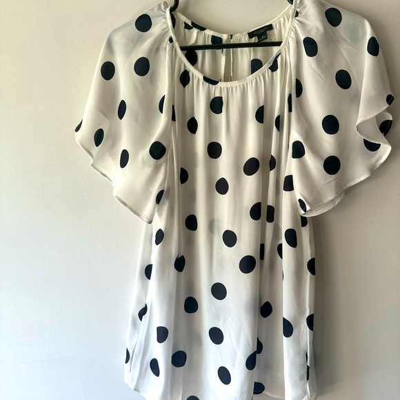 Ann Taylor Sheer Chiffon Large Polka Dots Print Top Womens Size M - Picture 2 of 6